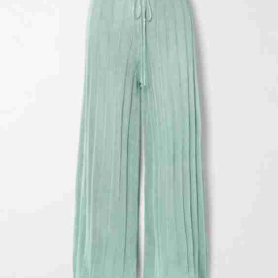 Ribbed-Knit Wide-Leg Pants