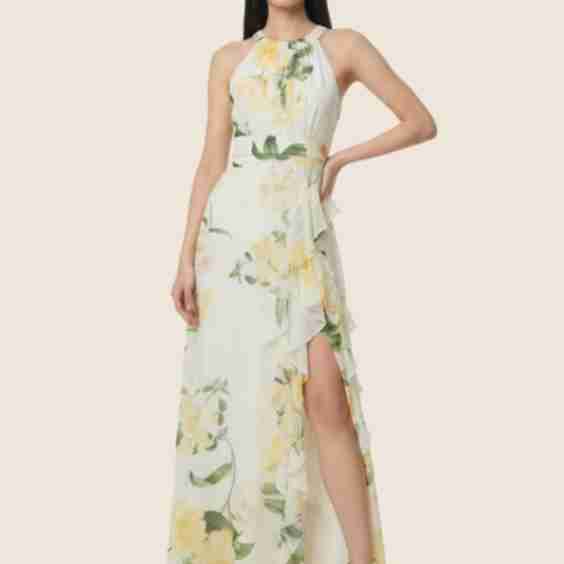 Halter Neck Chiffon Floral Gown