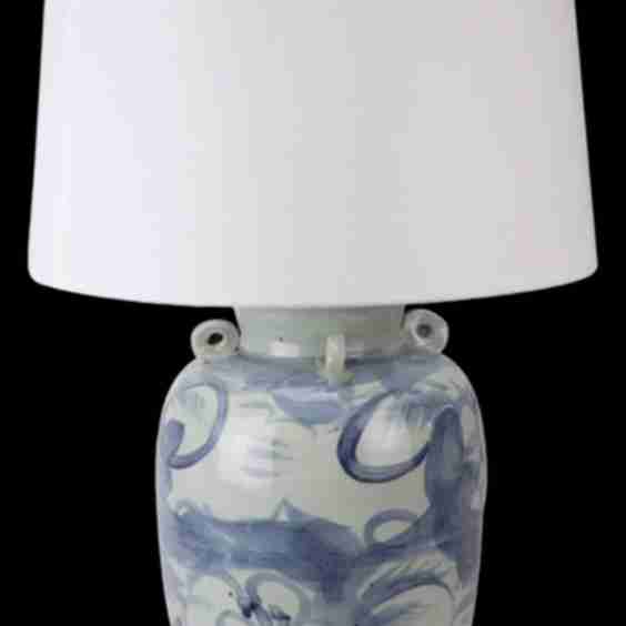 Jingdezhen Hand Painted Porcelain Folk Table Lamp with Linen Shade