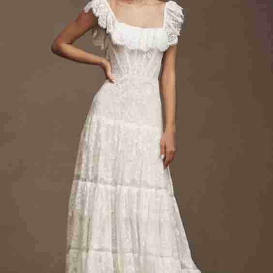 Lauren Square-Neck A-Line Tiered Lace Wedding Gown
