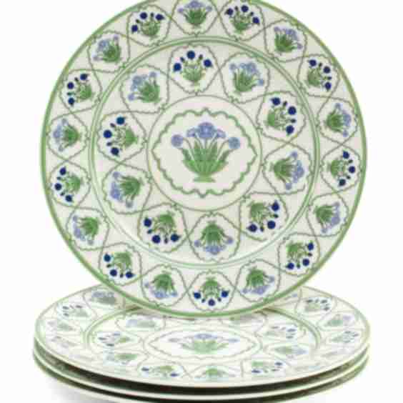 Set Of 4 Porcelain Block Print Salad Plates