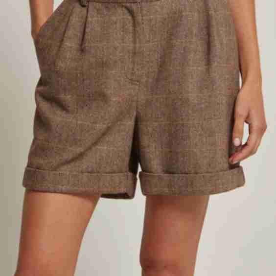 Herringbone Wool Blend Cuffed Shorts