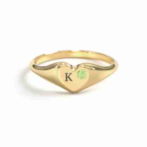 Initial Heart Signet Ring with Gemstone