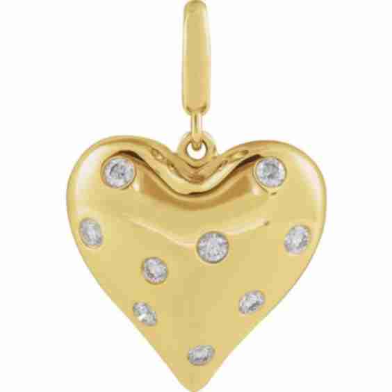 14K Yellow Gold 1/6 CTW Natural Diamond Puffy Heart Charm/Pendant