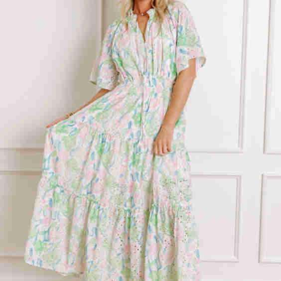 Picking Tulips Floral Eyelet Midi Dress