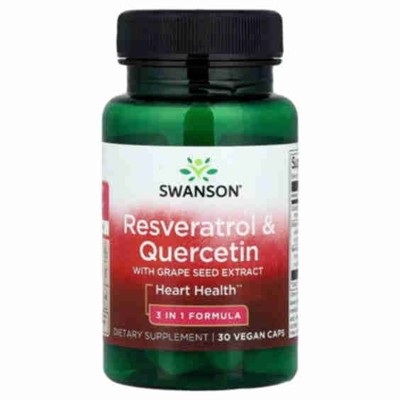 Resveratrol & Quercetin with Grape Seed Extract -3 in 1 Formula, 30 Veggie Caps