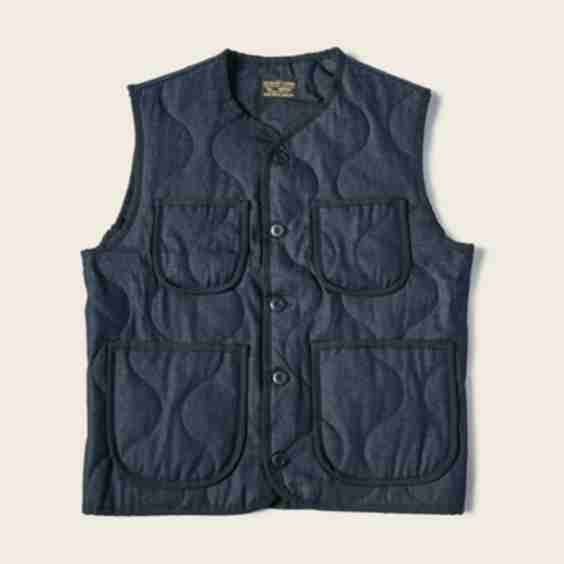 Military Style Quilted Padded Denim Vest