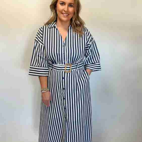 Sarah Collared Stripe Midi Dress