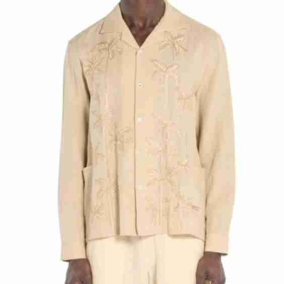 Embroidered Button Front Camp Shirt