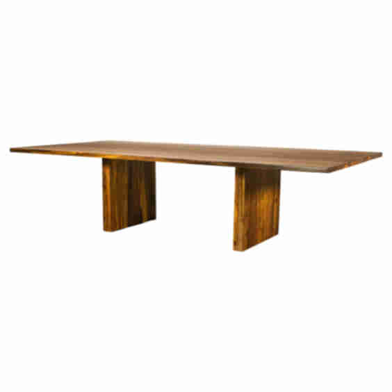 Exotic Wood Twin Pedestal Modern Minimal Dining Table