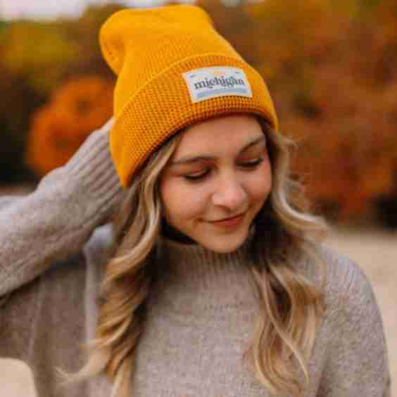 Waffle Knit Michigan Patch Beanie