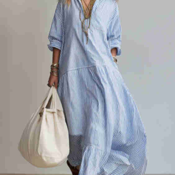 Stripe Relaxed Shirt Maxi Dress