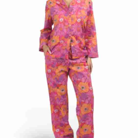2Pc Cotton Tiana Pajama Top and Matching Pants Set