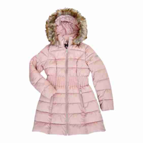 3/4 Puffer Cinched Waist Faux Fur Hood Jacket