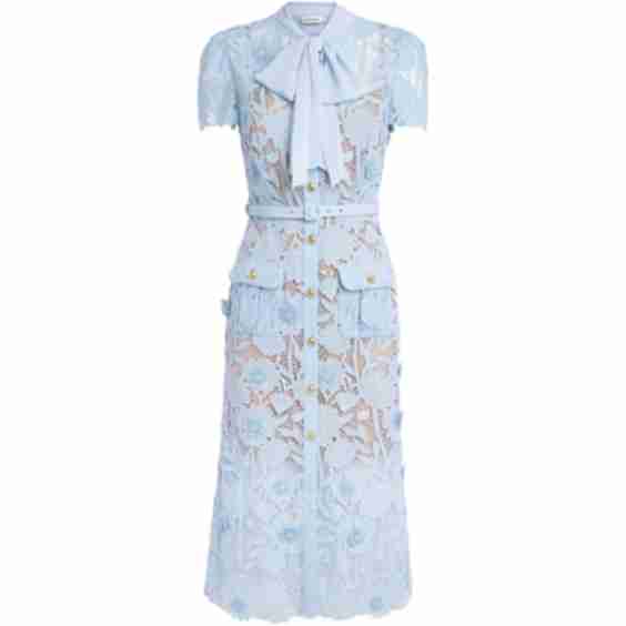  A Pussy Bow Neckline Lace Tie Neck Midi Dress