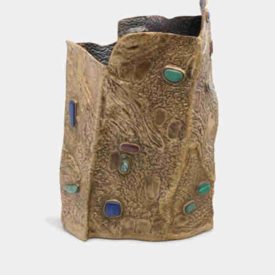 Tutti Frutti Brass and Semi Precious Stone Vase