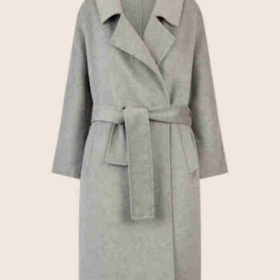 Wool Coat with Tie Belt and Lapel Collar
