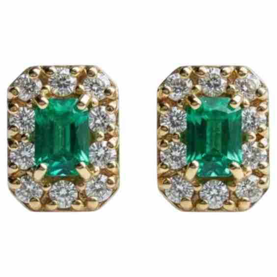 Colombian Emerald Halo Stud Earrings