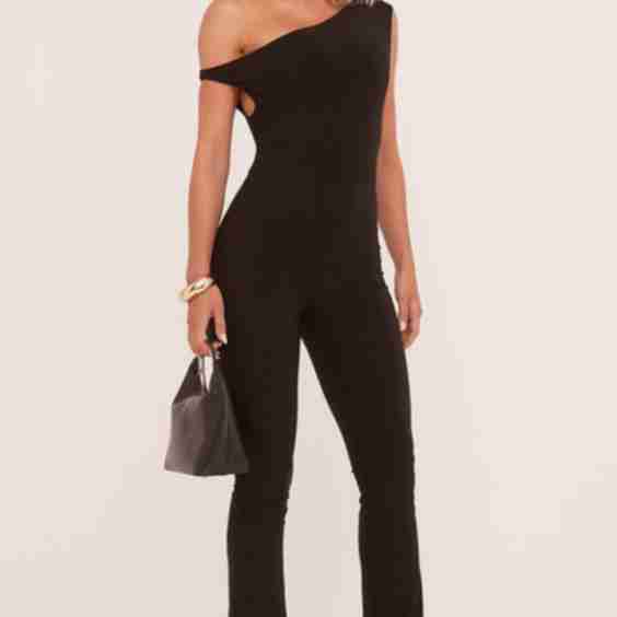 Asymmetric Shoulder Flared Jumpsuit