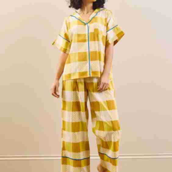 Patchwork Gingham Seersucker Oversize Pyjama Set