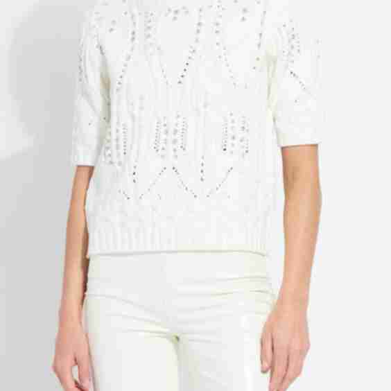 Hadley Cozy Short Slv Embellished Cable Sweater