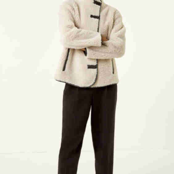 Petite Borg Contrast Button Coat