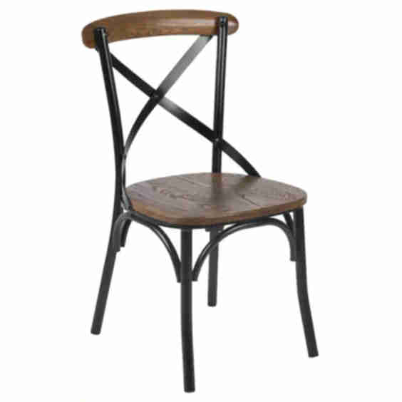 Cross Back Metal Dining Chair With Wooden Seat