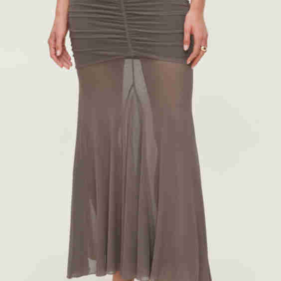 Ruched Mesh Maxi Skirt