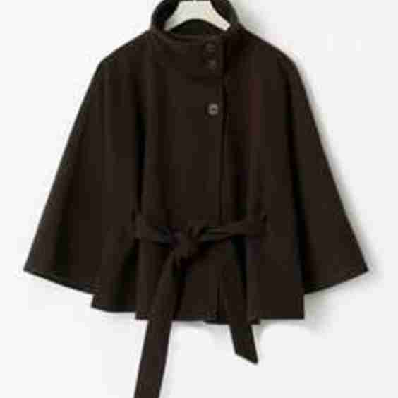 Elegant Plain Poncho Overcoat with Hood and Belt