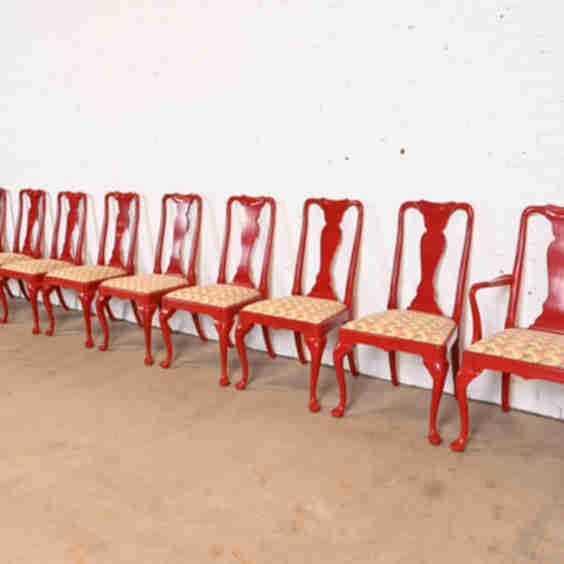 Chinoiserie Queen Anne Lacquered Dining Chairs, Set Of Ten