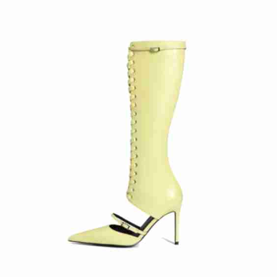 Pointed-Toe Front Lace-Up Full-Zip Knee High Stiletto Boots