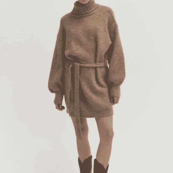 Audrina Turtleneck Belted Mini Sweater Dress