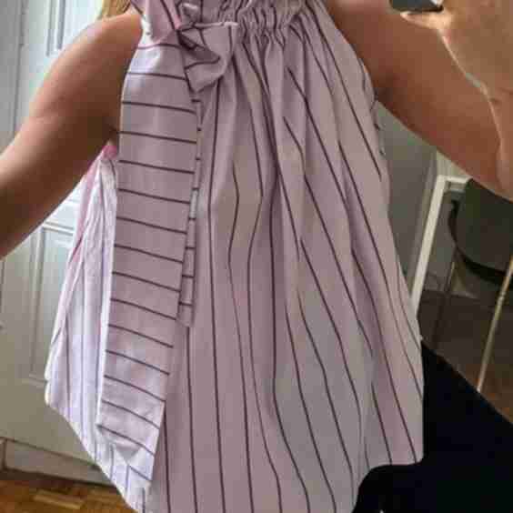 Casual Loose Ruffle Lace-up Collar Sleeveless Striped Top