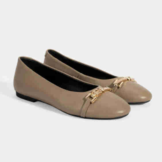 Leather Ballet Flats with Metal Buckle Accessory