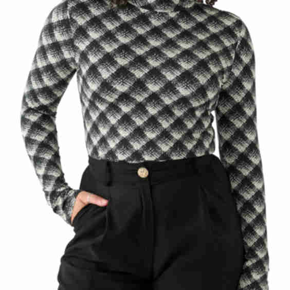 Long Sleeve Turtleneck Printed Knit Top