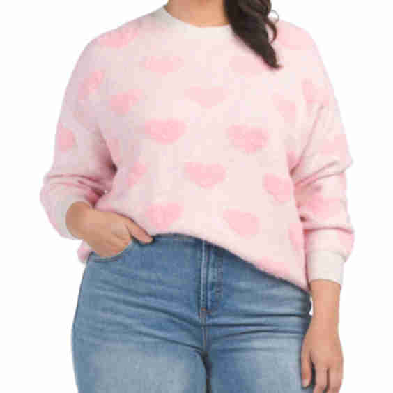 Plus Multi Heart Knit Sweater Top
