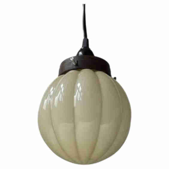 Danish Art Deco Pendant Lamp - w. Globe Pumpkin Opaline Glass Shade (Pre-Owned)