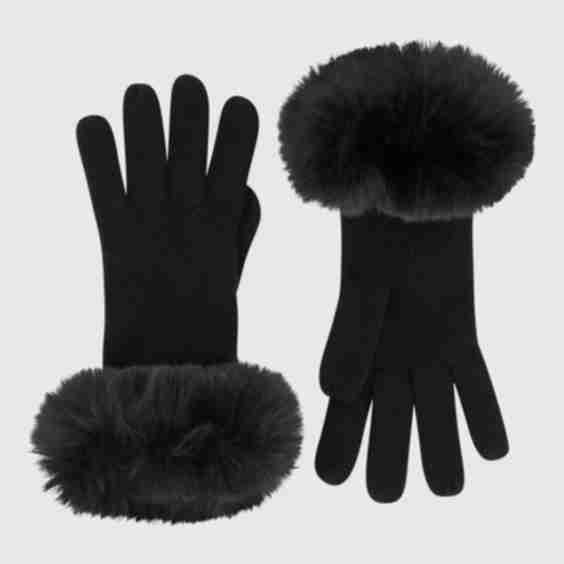 Knit Gloves With Fur Free Fox Faux Fur Trim