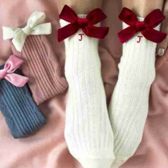 Personalised Velvet Bow Cashmere Wool Bed Socks Gift