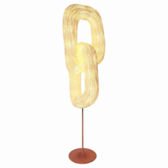 Double Orbit 'Floor', Sculptural Floor Lamp with Natural Rattan