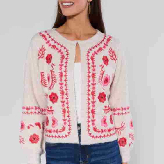 Hallie Embroidered Knit Cardigan