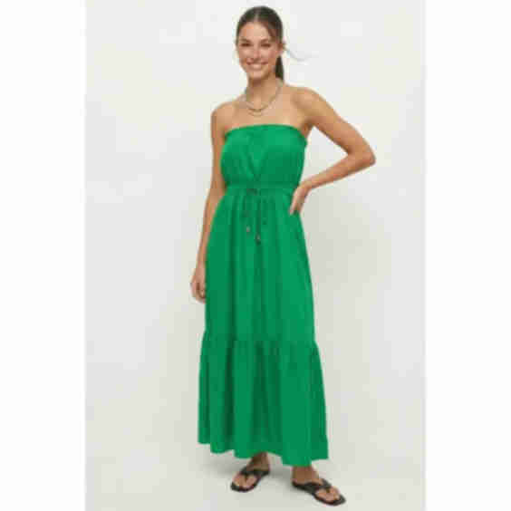Strapless Drawstring Waist Maxi Dress