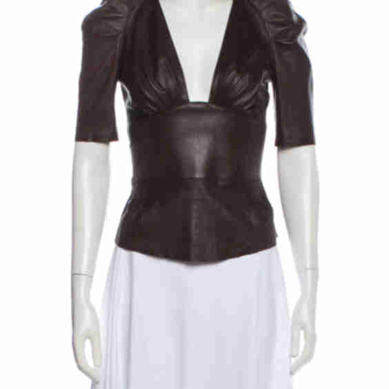 Lamb Leather V-Neck Top