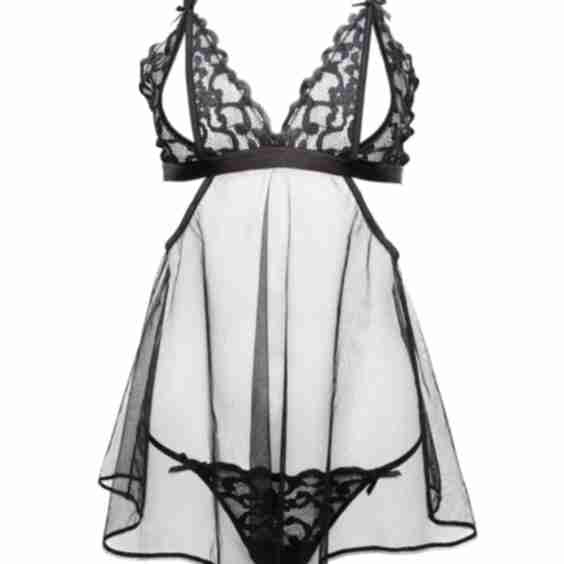 Felicity Hayward X Playful Promises Dreamland Embroidered Peep Babydoll and Thong Set