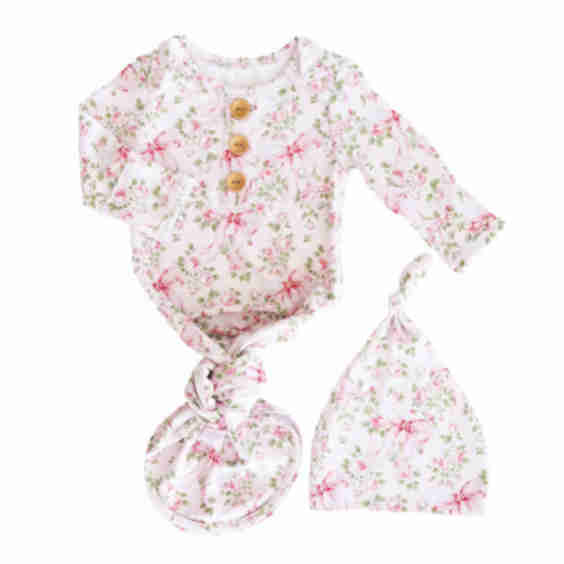 Newborn Baby Knot Gown & Hat Set