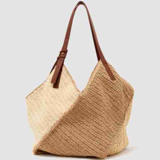 Navy Farrah Raffia-Effect Colour-Block Tote Bag