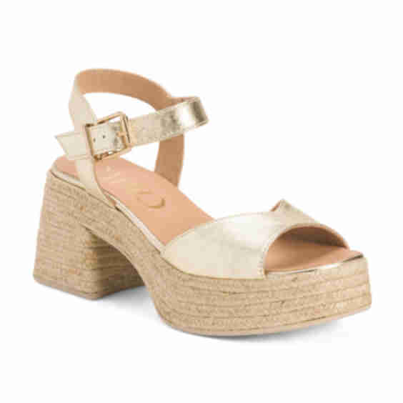 Made In Spain Leather Block Heeled Espadrille Sandals