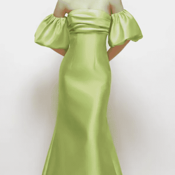 Off-the-Shoulder Puff Sleeve Satin Maxi Dress with Flared Skirt