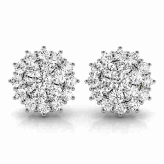 Cluster Diamond Round Stud Earrings with Basket Setting