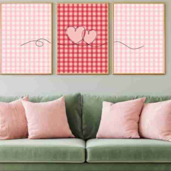 Romantic Gingham Wall Art Print Set
